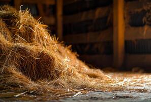 AI generated Hay bales in the barn agriculture and farming concept photo