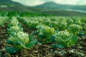 ai generado repollo plantaciones crecer en el campo foto