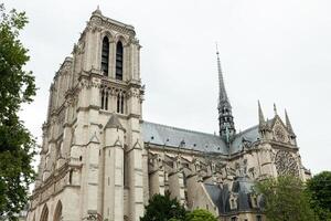 FRANCE. PARIS JUNE 01, 2018 Tourists visiting the Cathedrale Notre Dame de Paris is a most famous cathedral 1163 - 1345 on the eastern half of the Cite Island. photo