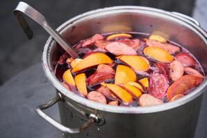 Mulled wine Traditional Christmas fair market beverage photo