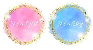 It's a Girl and Boy Pink and Blue Glossy Sparkle Round Background Frame vector