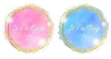 It's a Girl and Boy Pink and Blue Glossy Sparkle Round Background Frame vector