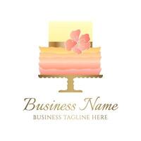 Rainbow Cake Logo for Bakery Business or Birthday Celebration Party in Yellow, Orange and Peach Gradient Colors vector