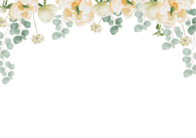 Aquarell Weiß Pfingstrose und Rose Laub Blume Strauß Kranz Rahmen png