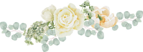 Aquarell Weiß Pfingstrose und Rose Laub Blume Strauß Kranz Rahmen png