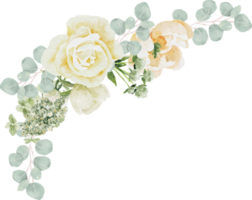 aquarelle blanc pivoine et Rose feuillage fleur bouquet couronne Cadre png