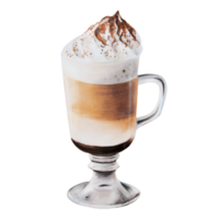 vattenfärg fluffig skum latte illustration kaffe i en glas kopp. hand målning på isolerat bakgrund. för designers, meny, affär, bar, bistro, restaurang, för vykort, omslag papper, png