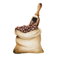 Watercolor bag of coffee beans illustration. Hand painting on isolated background. For designers, menu, shop, bar, bistro, restaurant, for postcards, wrapping paper, covers. For posters and textile png