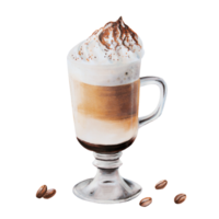 acquerello soffice schiuma latte macchiato illustrazione caffè nel un' bicchiere tazza con caffè stato. mano pittura su isolato sfondo. per designer, menù, negozio, sbarra, bistro, ristorante, per cartolina png