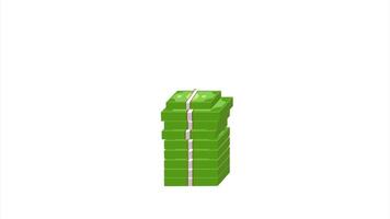 een stack van groen geld Aan een wit achtergrond video