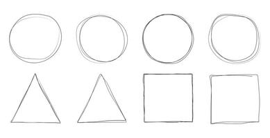 Set of Geometric Hand Drawn Pen Shapes of Circle, Rectangle and Triangle vector