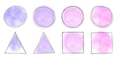 Set of Watercolor Geometric Shapes of Circle, Rectangle and Triangle vector