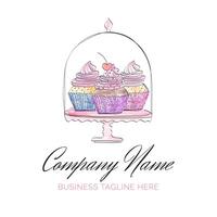 Beautiful Cupcakes in Muffin Holder Hand Drawn Doodle Logo vector