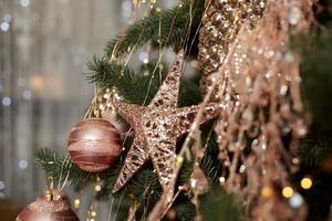 Christmas tree blur garland close-up New year background photo