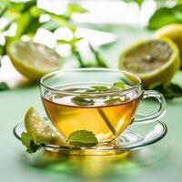 AI generated Refreshing Lemon Tea Crisp Elegance in a Cup photo