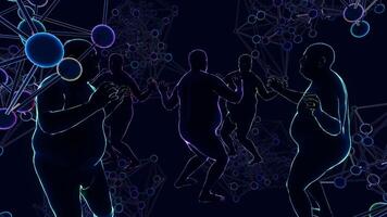 Dancing neon people surrounded by neon spheres VJ Loop video