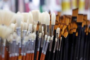 Group artistic paintbrushes for artist New paint brushes photo