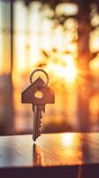AI generated Keys on a light blurred bokeh background. Concept of buying a house, new home celebration, real estate, and residential investment photo