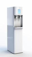 AI generated White water cooler isolated on a white background. Concept of water dispenser, hydration solution, office equipment. Vertical format. photo
