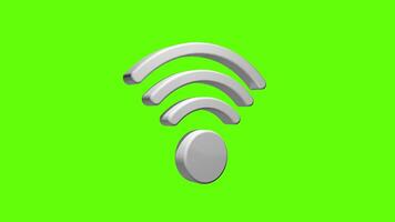 Wifi icon in white color rotating 360 degrees against green background. Loop sequence. 3D animation video