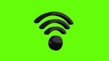 Wifi icon in black color rotating 360 degrees against green background. Loop sequence. 3D animation video