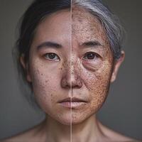 AI generated The woman on the left has a clear complexion, while the woman on the right has a more aged appearance. Generative AI photo