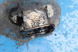 Toaster after fire. Household electrical appliance fire hazard photo