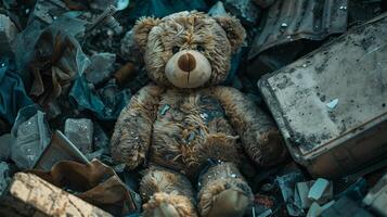 AI generated Broken teddy bear in the trash photo