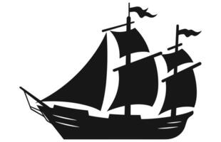 Silhouette of a Pirate Ship, Pirate boats and Old different Wooden Ships with Fluttering Flags vector