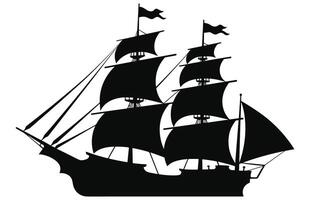 Silhouette of a Pirate Ship, Pirate boats and Old different Wooden Ships with Fluttering Flags vector