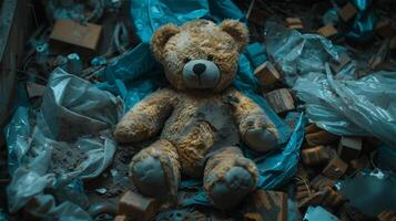 AI generated Broken teddy bear in the trash photo