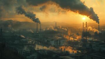 AI generated Air pollution from industrial plants photo