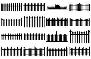 Fence Silhouettes, Set of fence silhouette in flat style vector illustration, Black fence on white background,