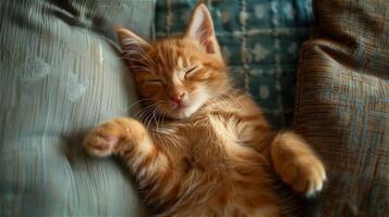ai generado gatito dormido en el sofá foto