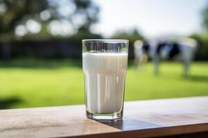 AI generated glass of milk on the table photo