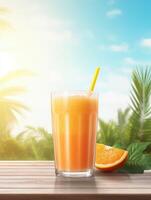 AI generated glass of orange juice on summer background photo