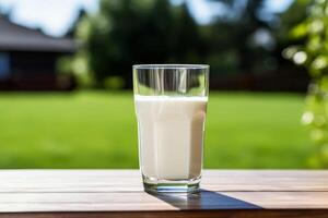 AI generated glass of milk on the table photo