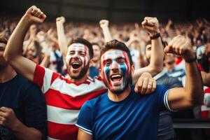 ai generado americano fútbol americano aficionados aplausos a un fósforo. foto