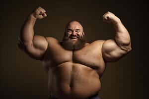 AI generated fat bearded man showing biceps photo