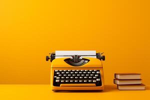 AI generated orange typewriter on a yellow background photo