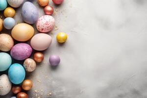 AI generated Colorful Easter Egg side border over a pastel background. photo