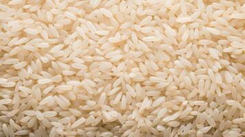 AI generated Dry white rice grains. Textured background. Top view. Copy space. Concept of uncooked food, dietary staple, cereal grain, and agricultural product photo