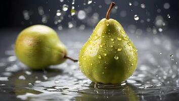 AI generated pear with water drops photo