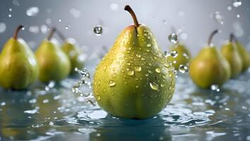 AI generated pear with water drops photo