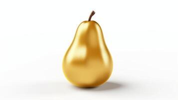 AI generated Golden pear made of gold on a white background. Suitable for minimalist design or premium product illustration, emphasizing value and elegance. Jewelry fruit. Banner with copy space. photo