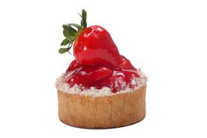 strawberry tartlet on white background photo