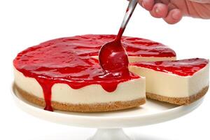 cheesecake with strawberry jam photo