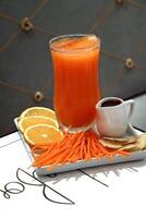 Healthy and detoxifying fruit and vegetable juices photo