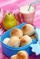 cheese breads, dried fruits and white cheese for children's snacks photo