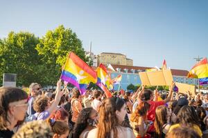Lisbon, Portugal. 17 June 2023 Crowd of people at LGBTQAI pride event photo